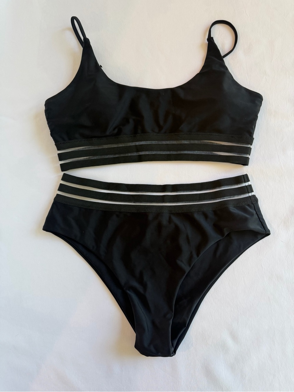NWOT - SHEIN Black Sporty Striped High-Waist Bikini